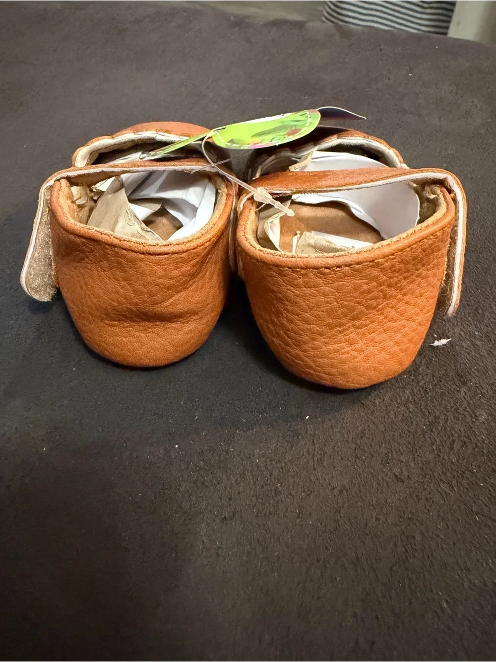 Baby Tan Mary Jane Walker Shoes with Scalloped Trim